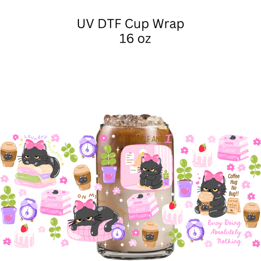 Me Myself and I Black Cat UV DTF Cup Wrap