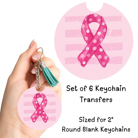 Pink Ribbon Keychain Transfer Set of 6