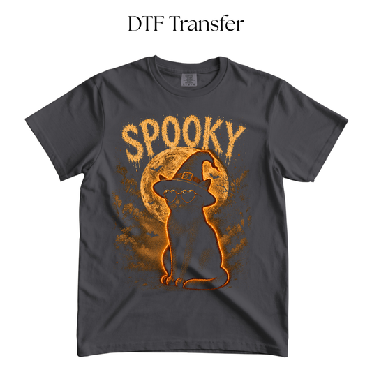 Spooky Cat DTF Transfer (Press On Black)