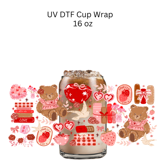 Valentine’s Day Bear UV DTF Cup Wrap