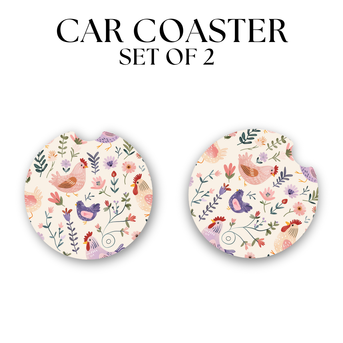 Floral Chickens Coaster DTF Transfer