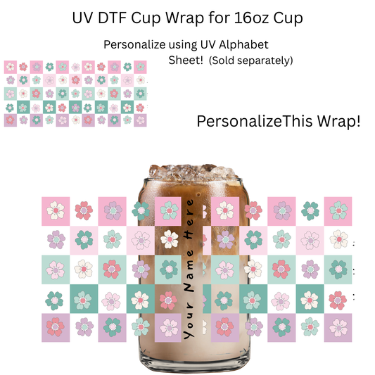 Checkered Flowers PERSONALIZE UV DTF Cup Wrap