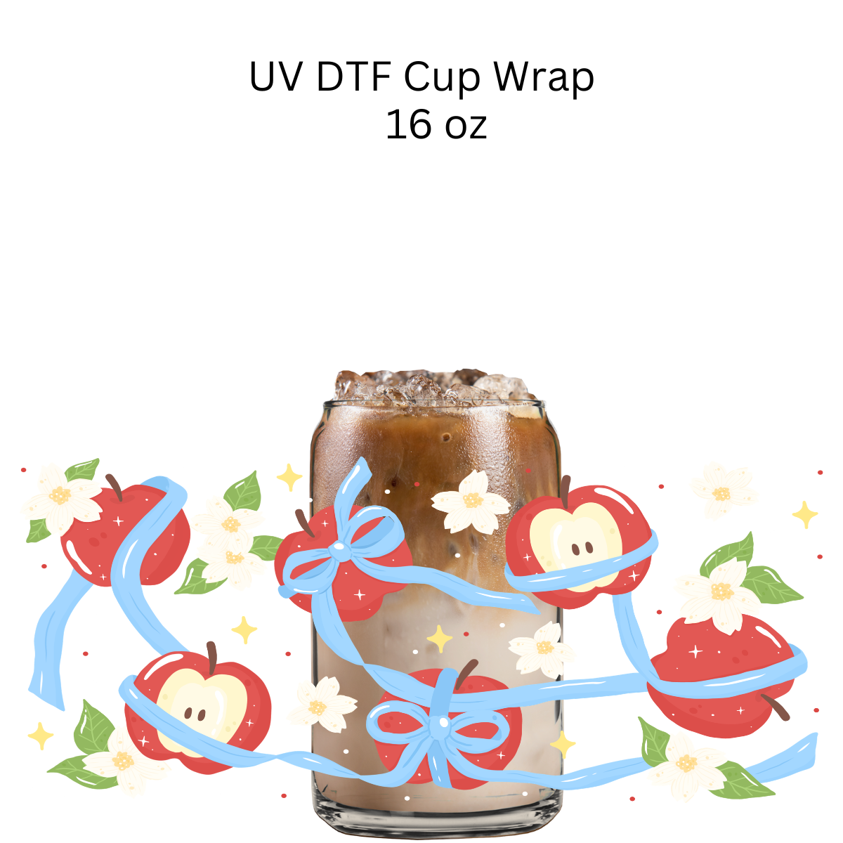 Apple Blue Ribbon UV DTF Cup Wrap