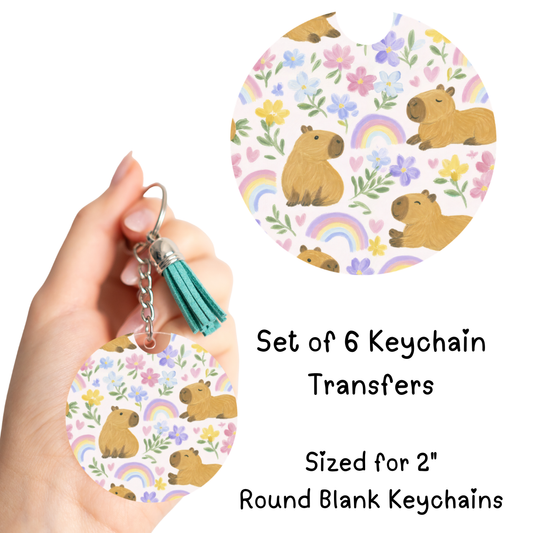 Capybara Round Keychain Transfer Set of 6