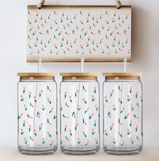 Small Pink Tulips UV DTF Cup Wrap