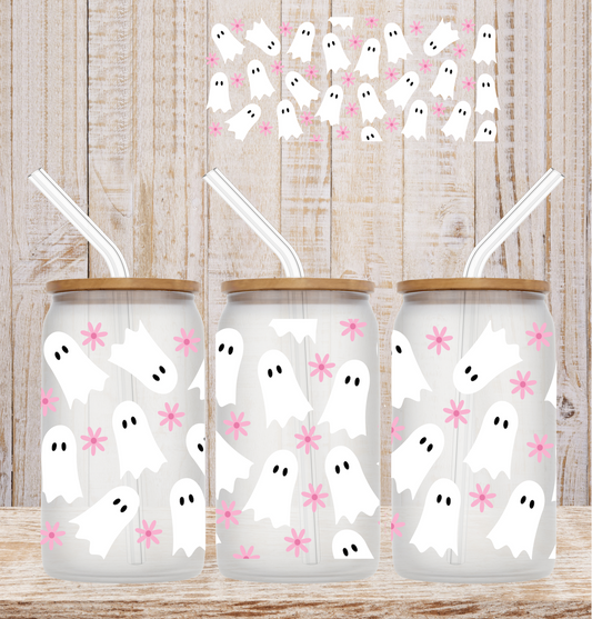 Ghosts and Pink Flowers 16oz UV DTF