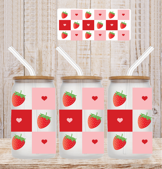 Strawberries Checks UV Wrap / Lid DOUBLE SIDED