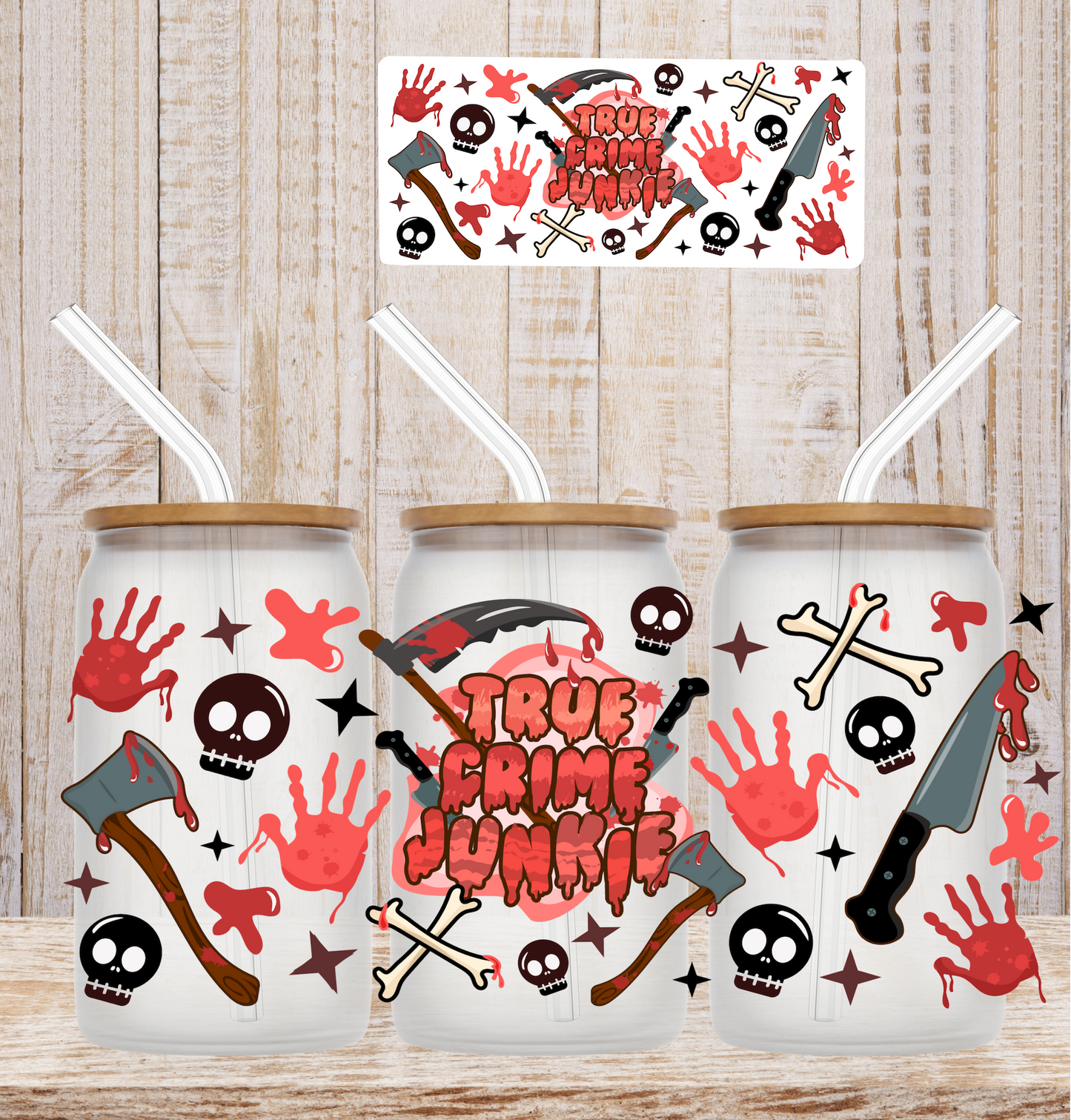 True Crime Junkie Red Black UV DTF Wrap