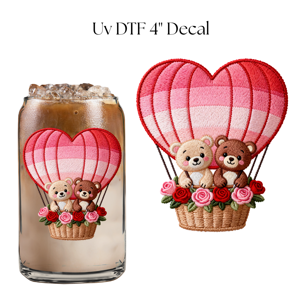Valentine Hot Balloon Bears 4” UV DTF Decal
