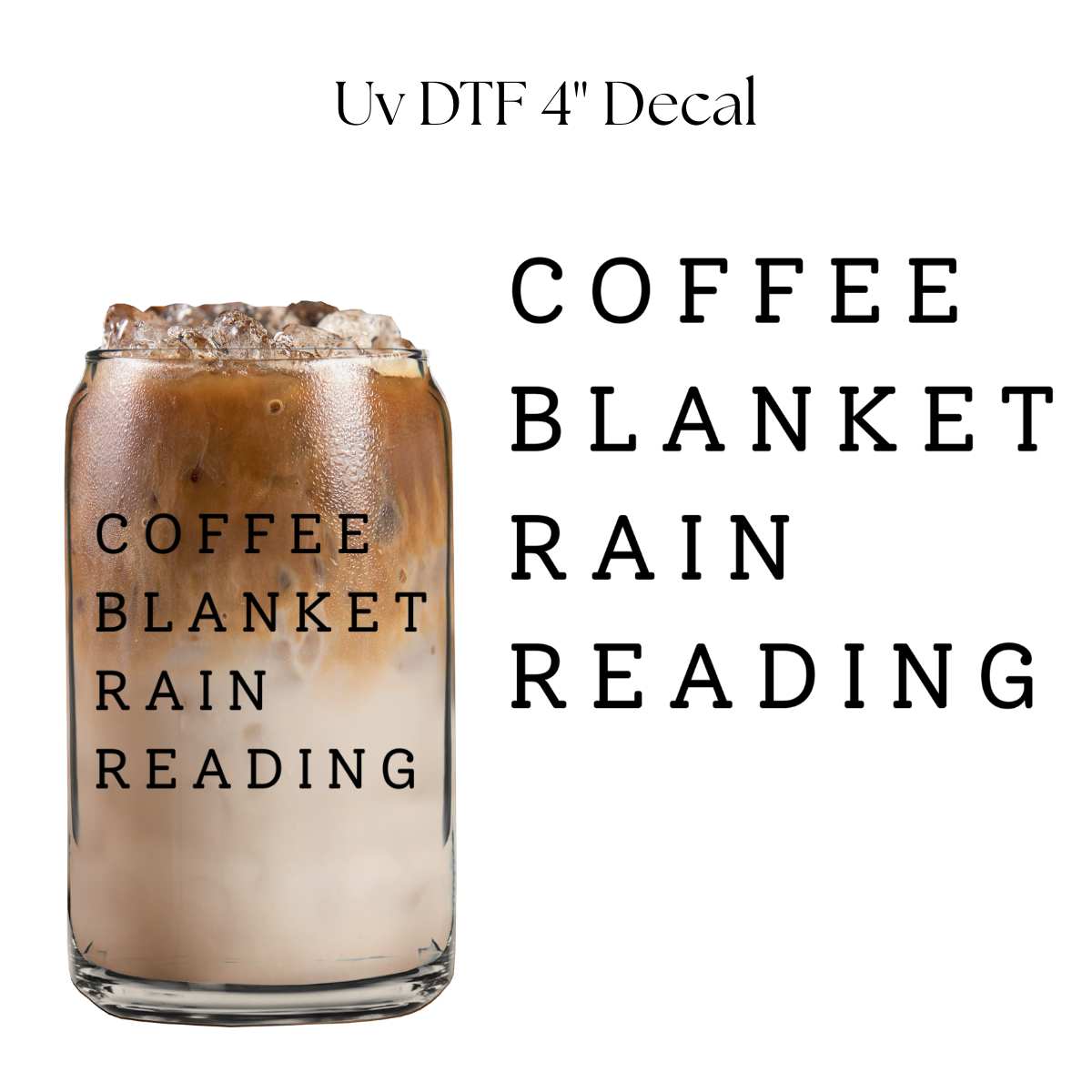 Coffee Blanket Rain Reading 4” UV DTF Decal