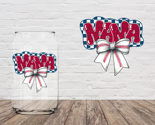 Mama Baseball Bow 4" UV DTF