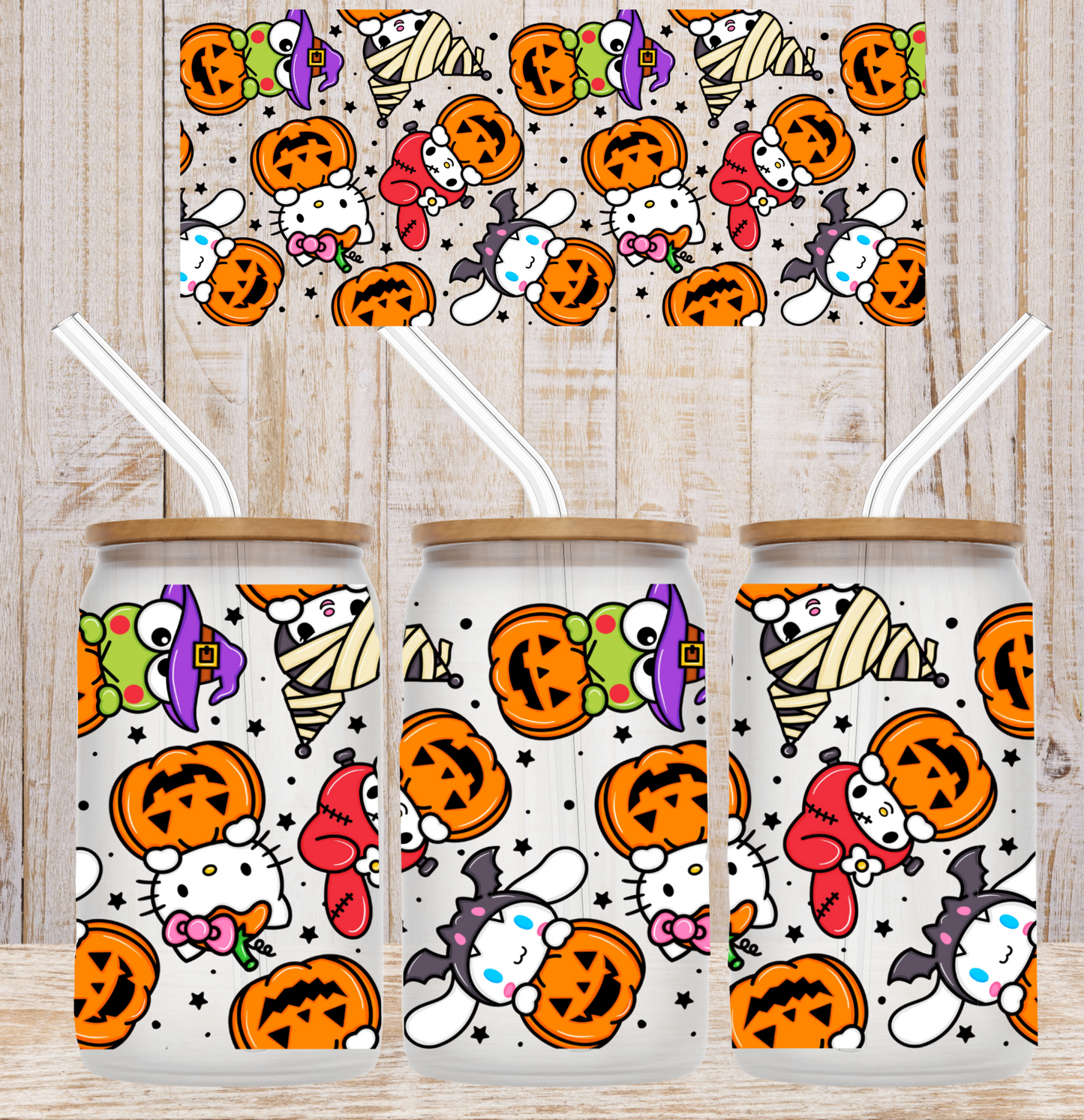 Kitty Pumpkin UV Wrap / Lid DOUBLE SIDED