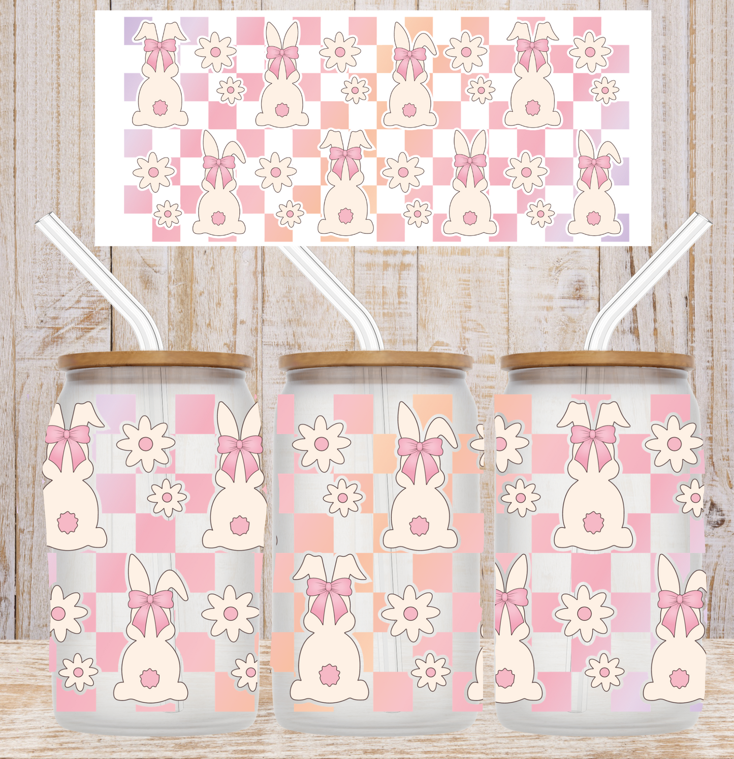 DRAFT Pink Bunny Checkers UV DTF Wrap