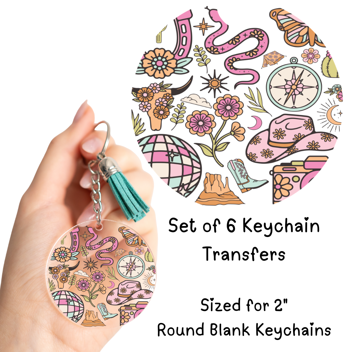 Pink Western Round Keychain Transfer