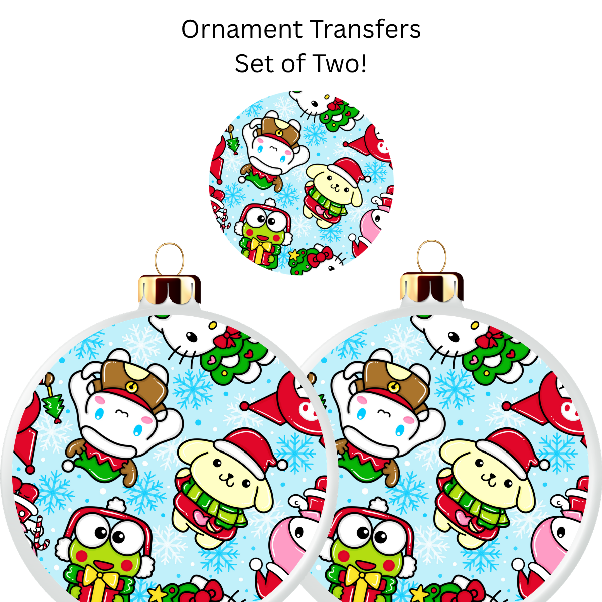 Kitty and Friends Christmas Ornament Transfer UV DTF (Set of 2)