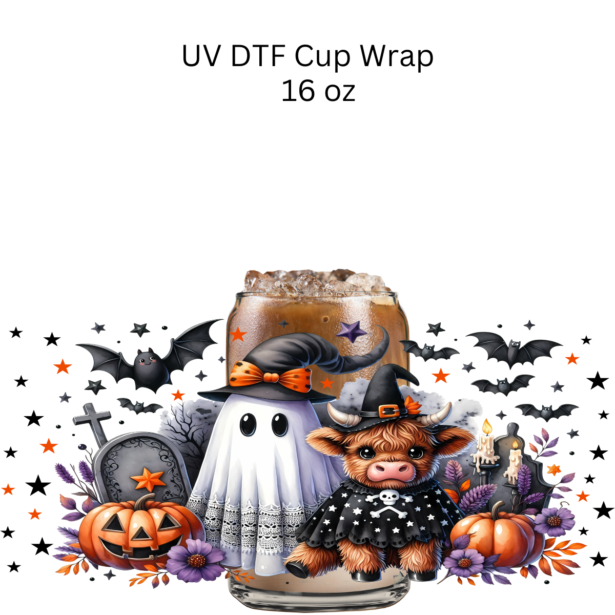 Halloween Cows and Ghosts UV DTF Cup Wrap