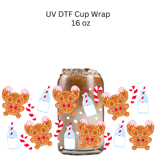 Blue Alien Christmas Cookies and Milk UV DTF Cup Wrap
