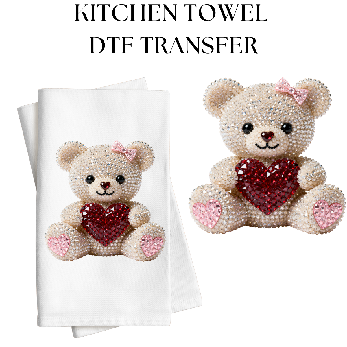 Rhinestone Beige Bear Kitchen Towel DTF Transfer