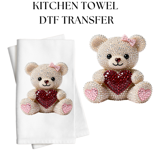 Rhinestone Beige Bear Kitchen Towel DTF Transfer