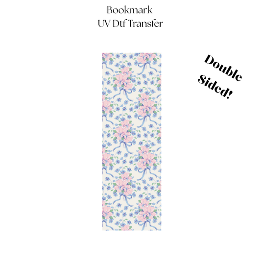 2" Pink and Blue Flowers UV DTF Bookmark Transfer