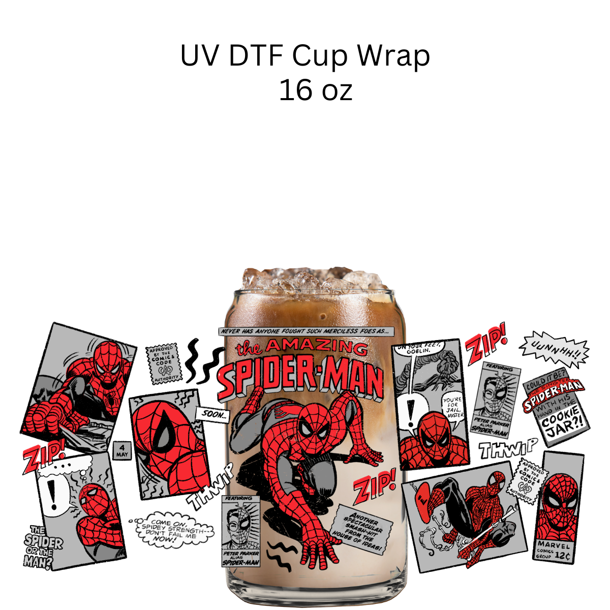 Grey and Red Spider UV DTF Cup Wrap