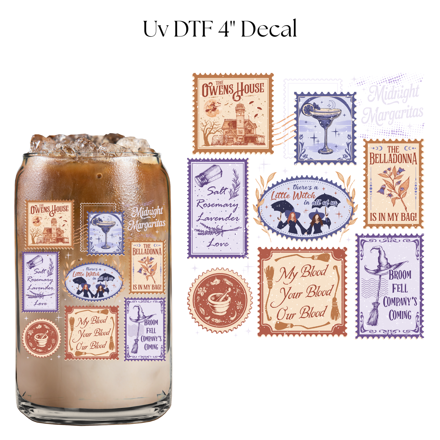 Midnight Margaritas Stamps 4” UV DTF Cup Decal