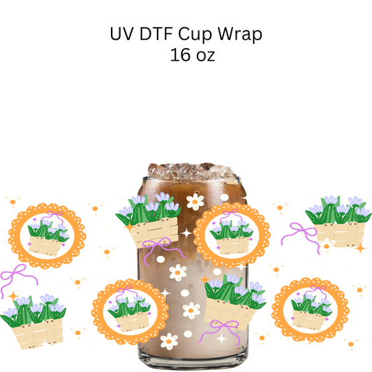 Blue Flower Baskets UV DTF Cup Wrap
