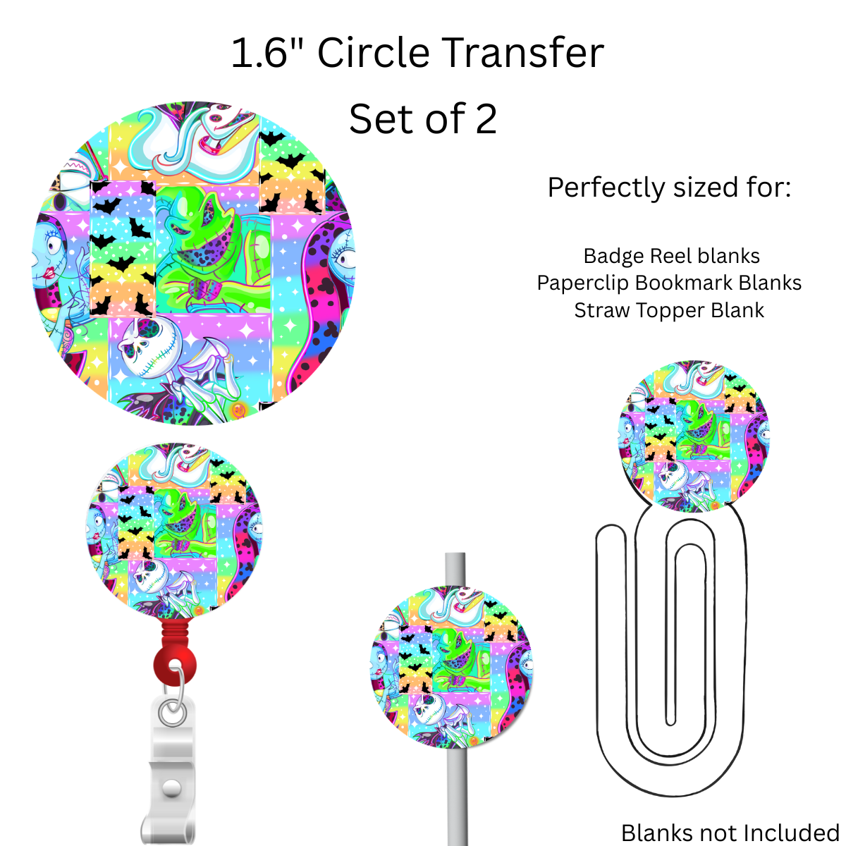 Bright Neon Nightmare 1.6” UV DTF Transfer Set of 2