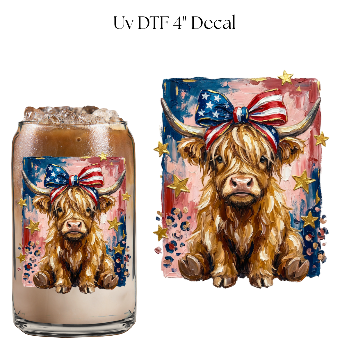 Patriotic Cow 4” UV DTF Cup Decal