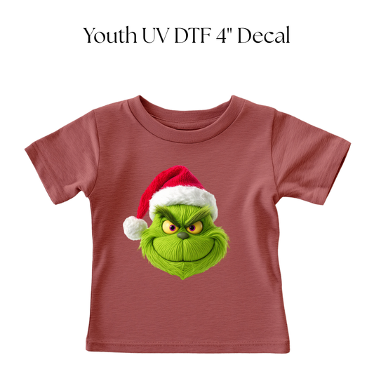 YOUTH Green Monster Face Santa Hat DTF Transfer