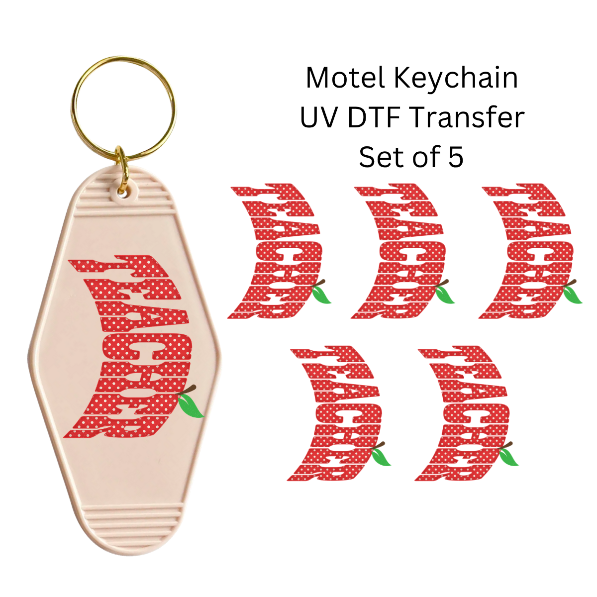 Red Polka Dot Teacher Set of 5 Keychain Transfers