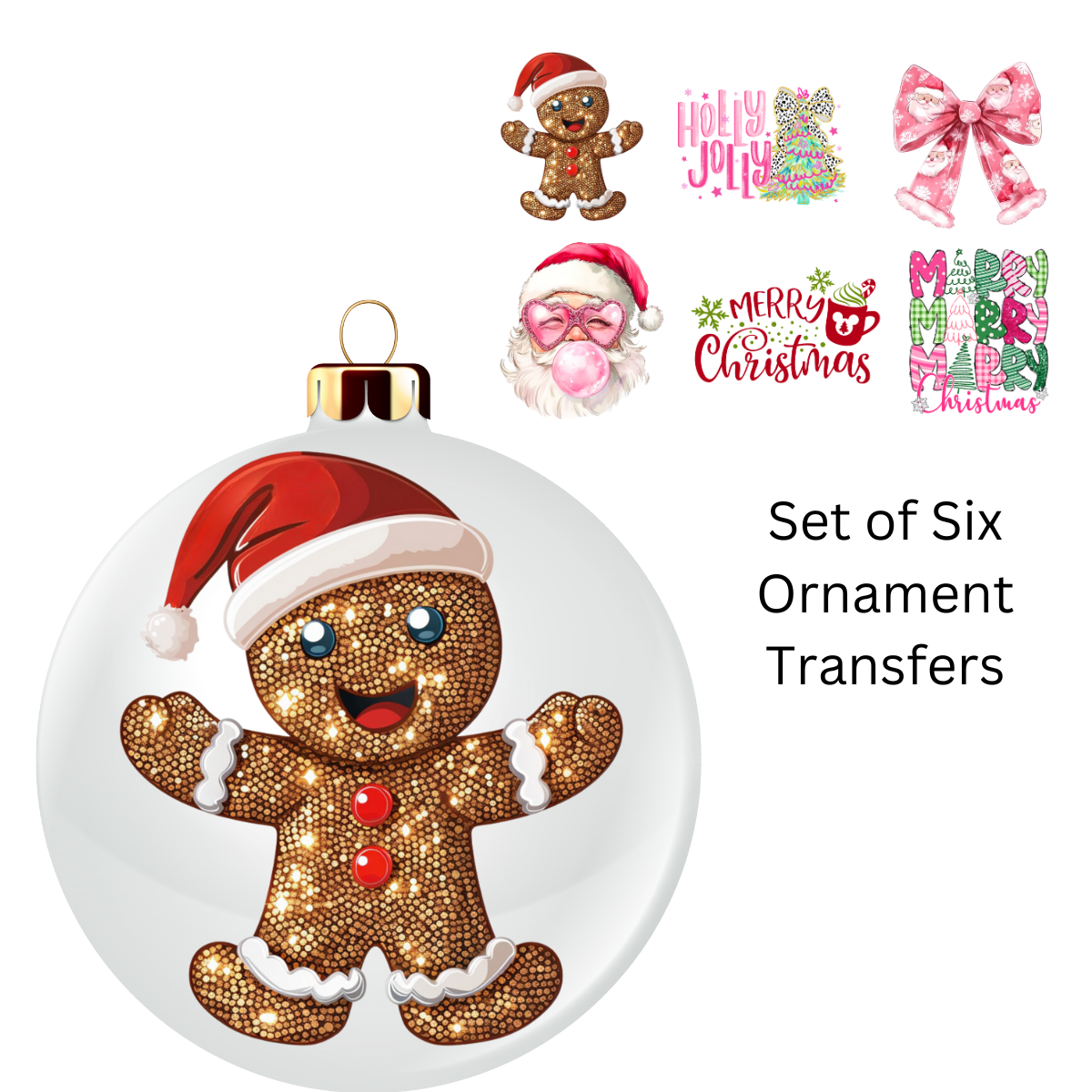 Pink Christmas Set of Six Ornaments UV DTF DOUBLE SIDED