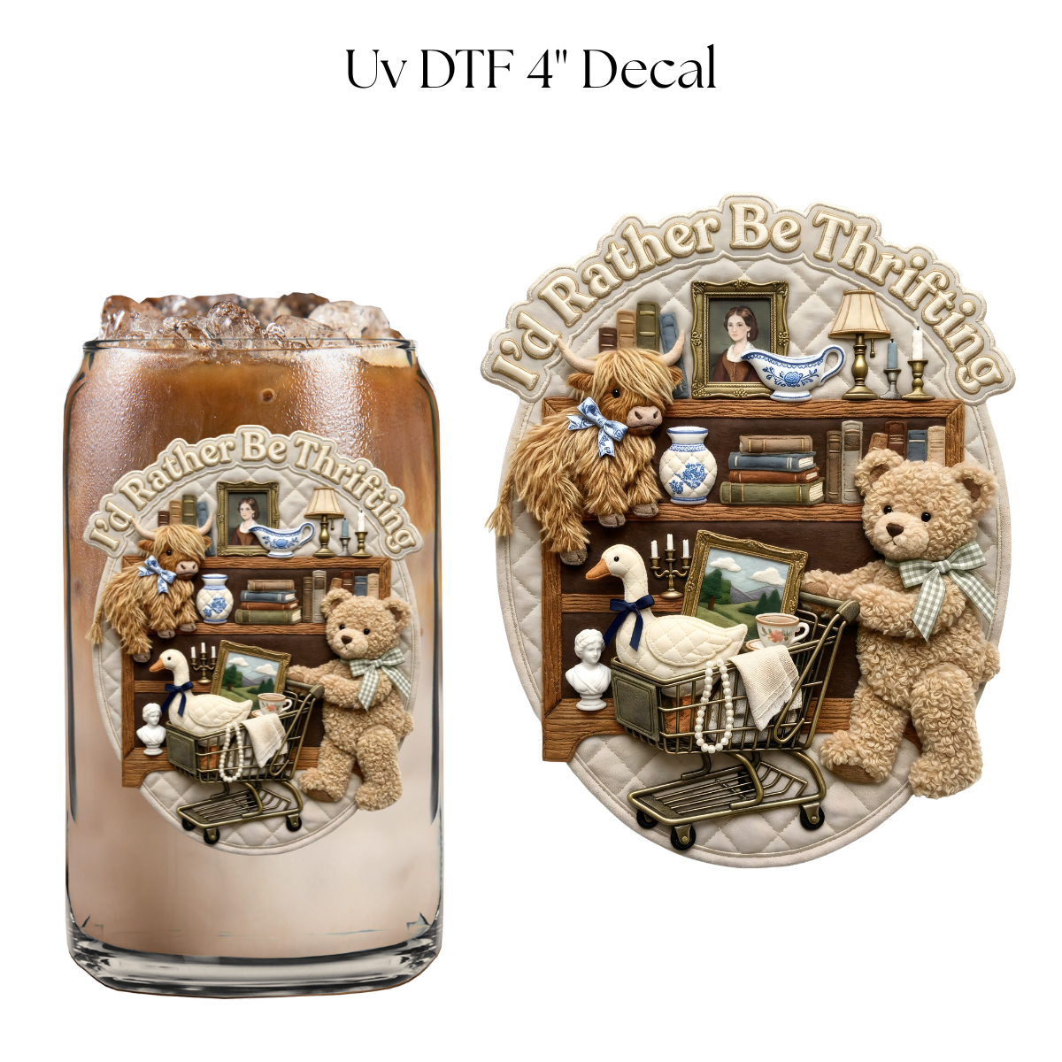 I Rather Be Thrifting Bear 4” UV DTF Decal