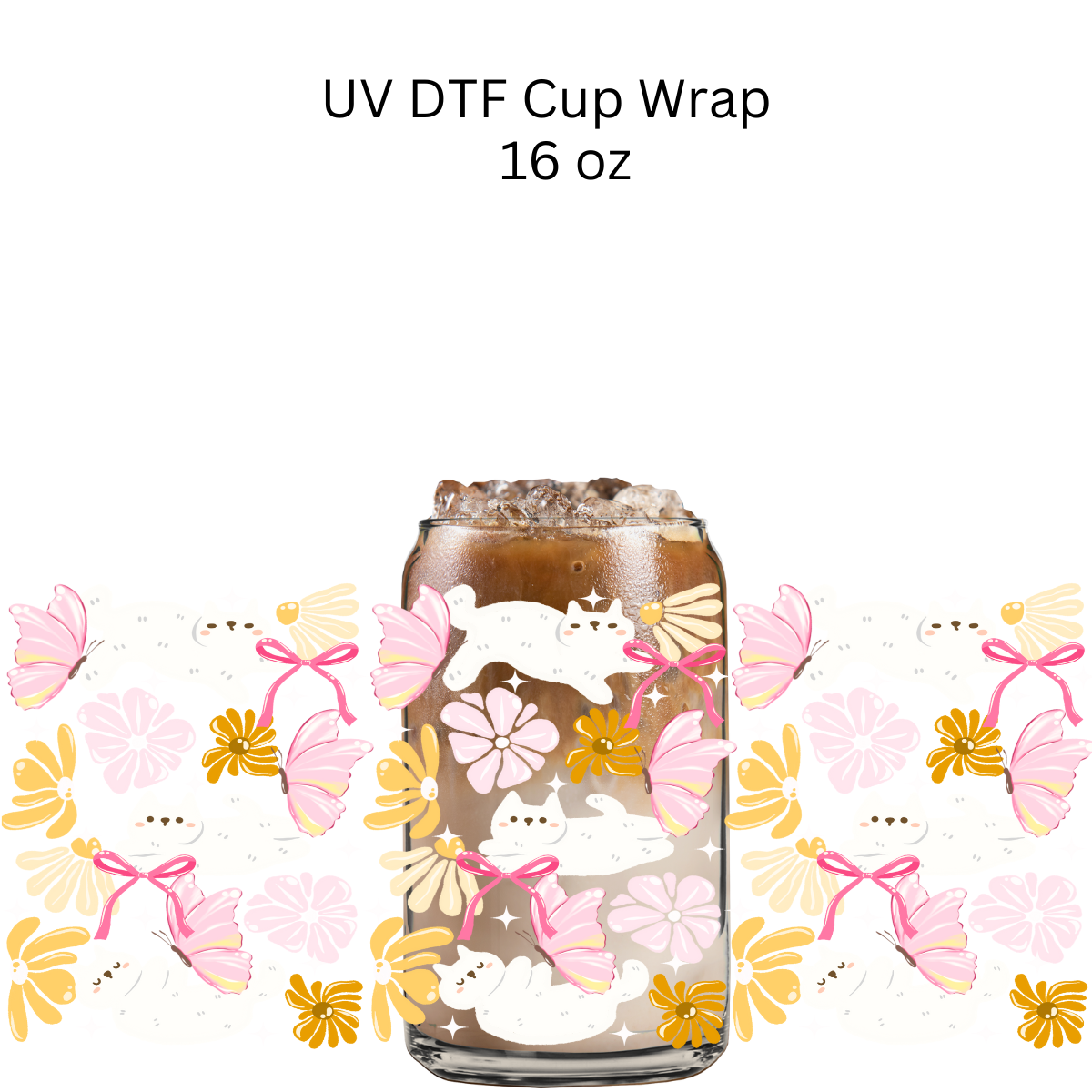Cats and Pink Butterflies UV DTF Cup Wrap