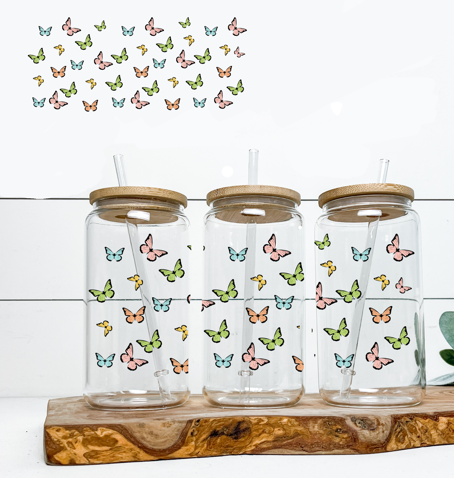 Green Blue Pink & Yellow Butterflies UV DTF Wrap DOUBLE SIDED