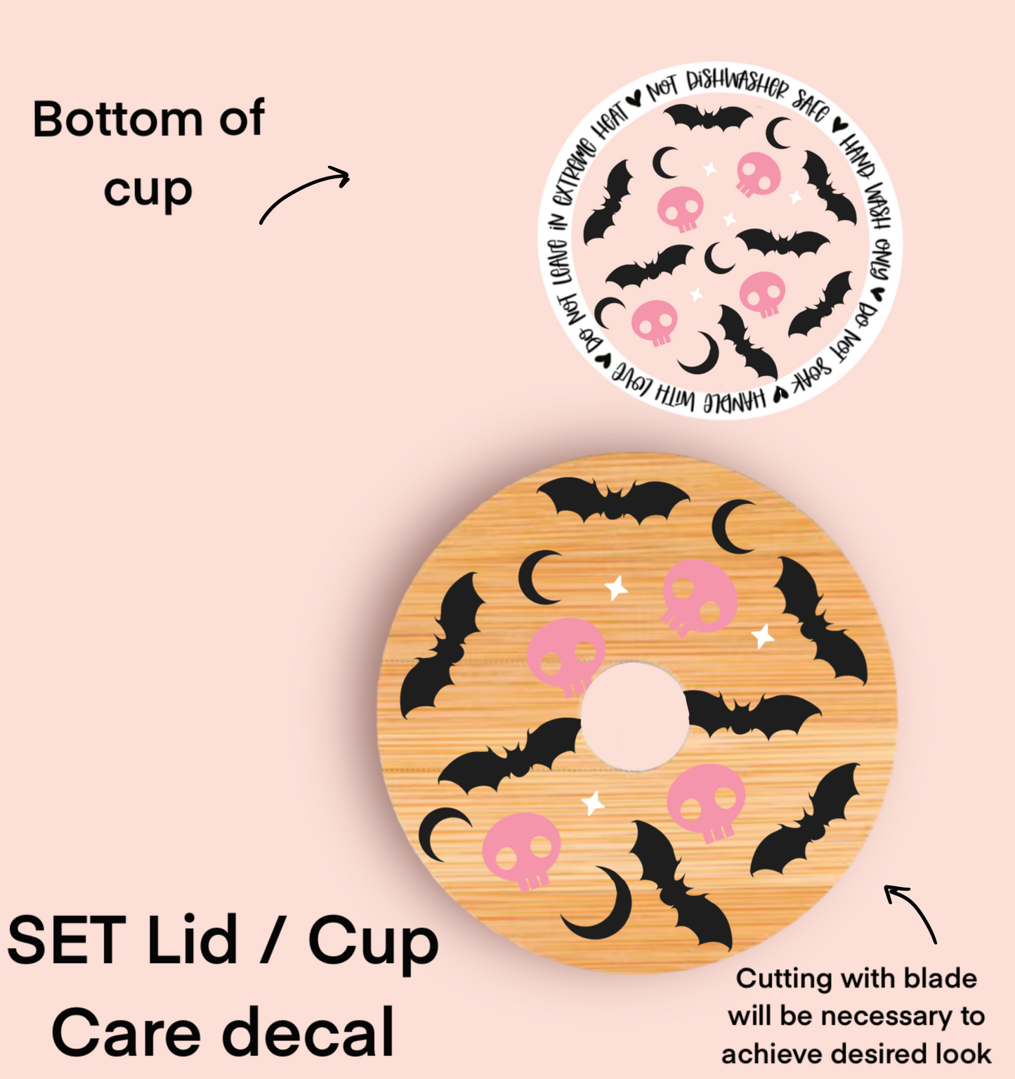 HK Pink Skeleton & Bats UV Wrap / Lid DOUBLE SIDED