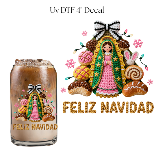 Virgen Feliz Navidad Faux Yarn 4” UV DTF Decal