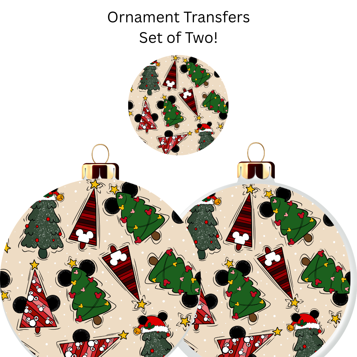 Mouse Christmas Trees Ornament Transfer UV DTF (Set of 2)