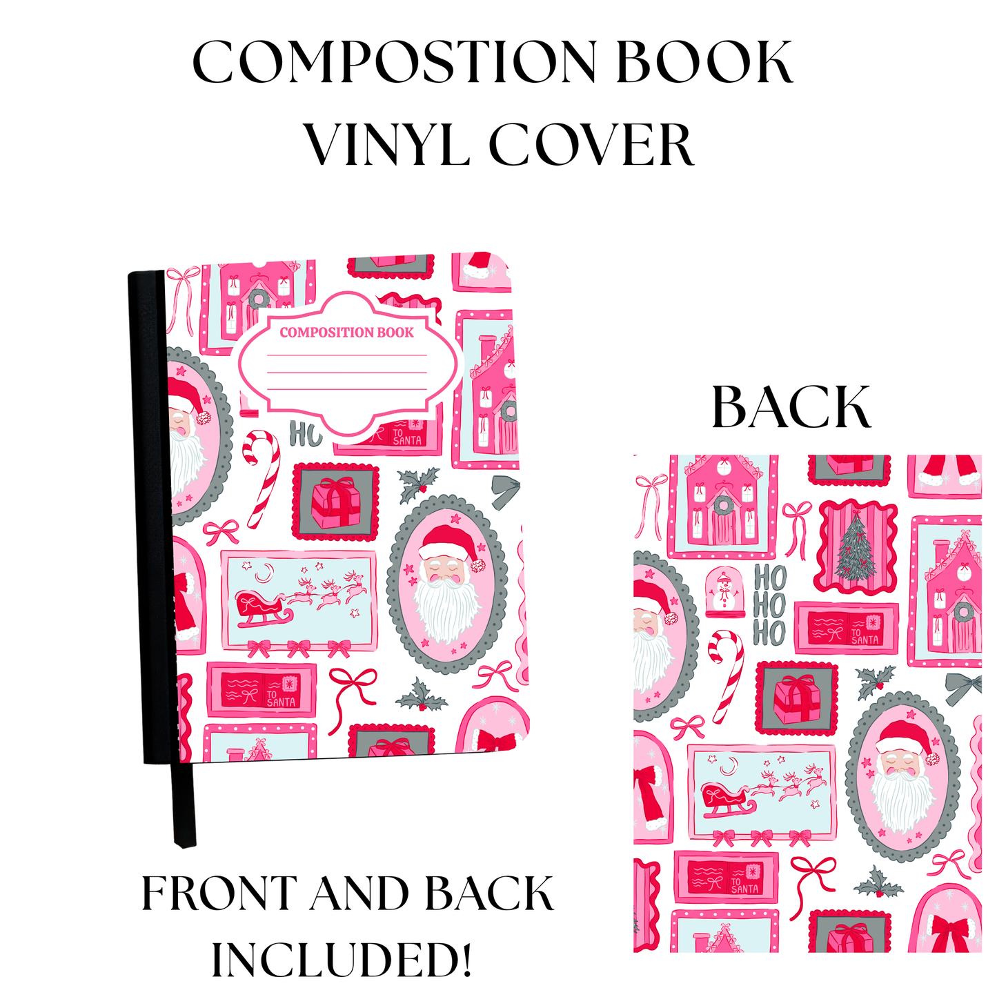 Pink Christmas Composition Notebook Vinyl Cover