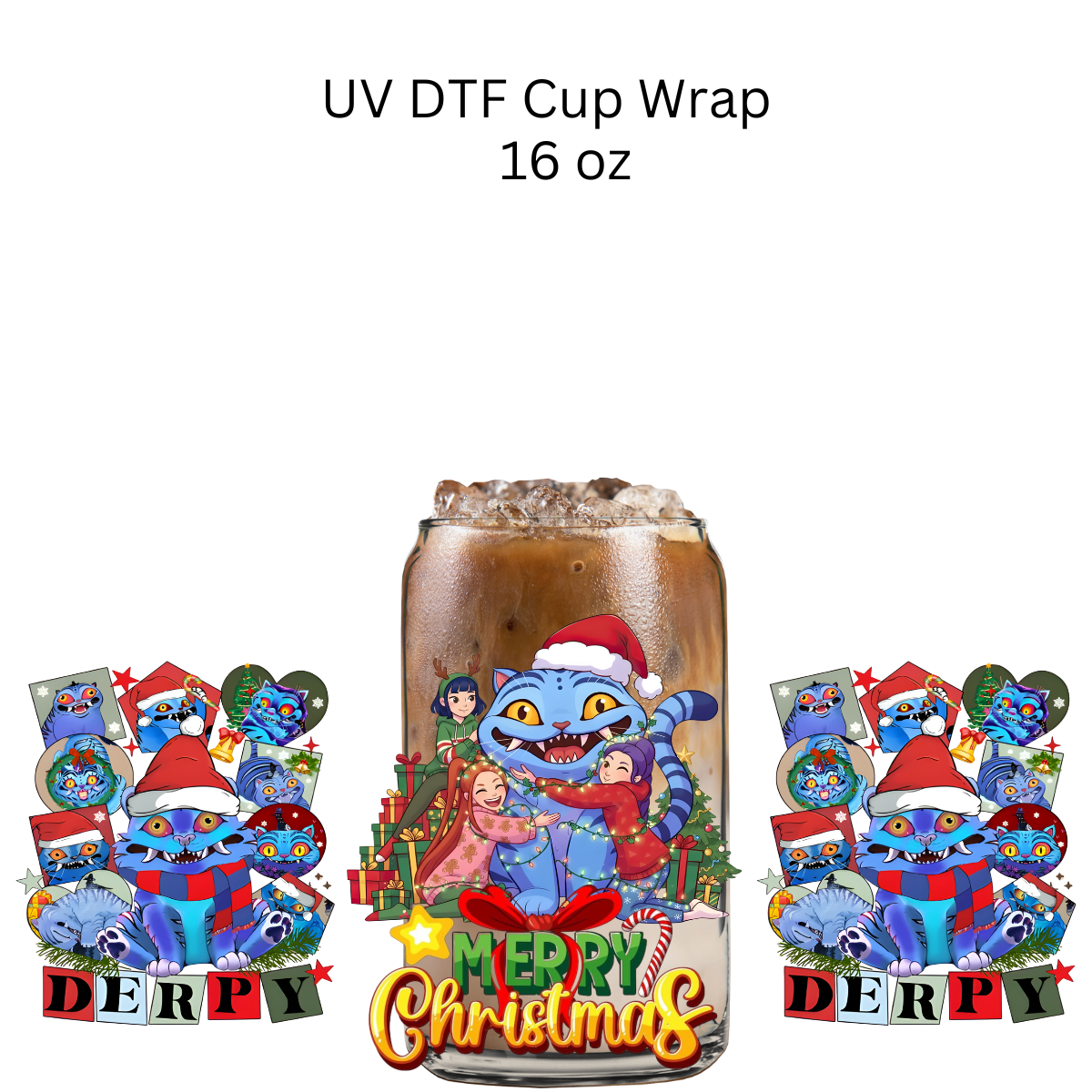 Huntr Blue Christmas UV DTF Cup Wrap