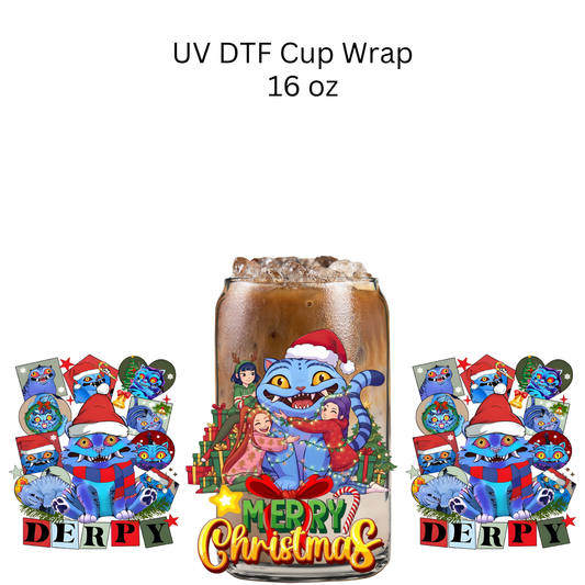Huntr Blue Christmas UV DTF Cup Wrap