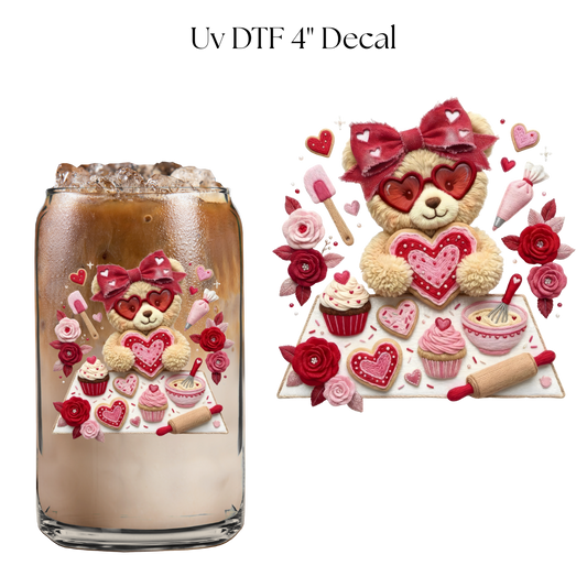 Valentine Bear Baking 4” UV DTF Decal