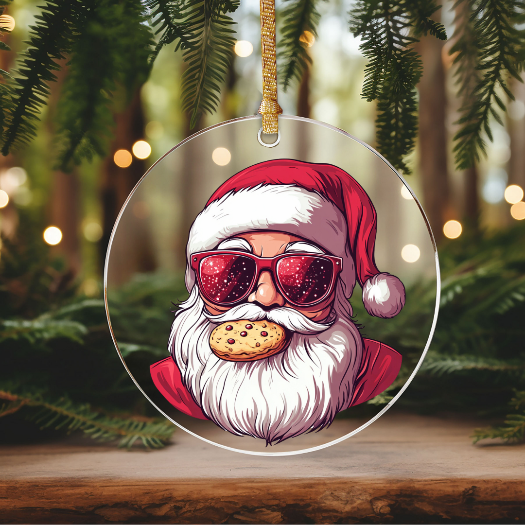 Santa Eating Cookie Ornament Size UV DTF DOUBLE SIDED