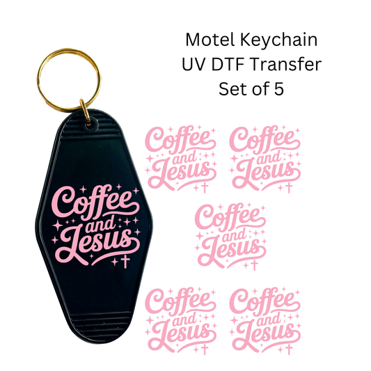 Pink Coffee and Jesus Set of 5 Keychain Transfers