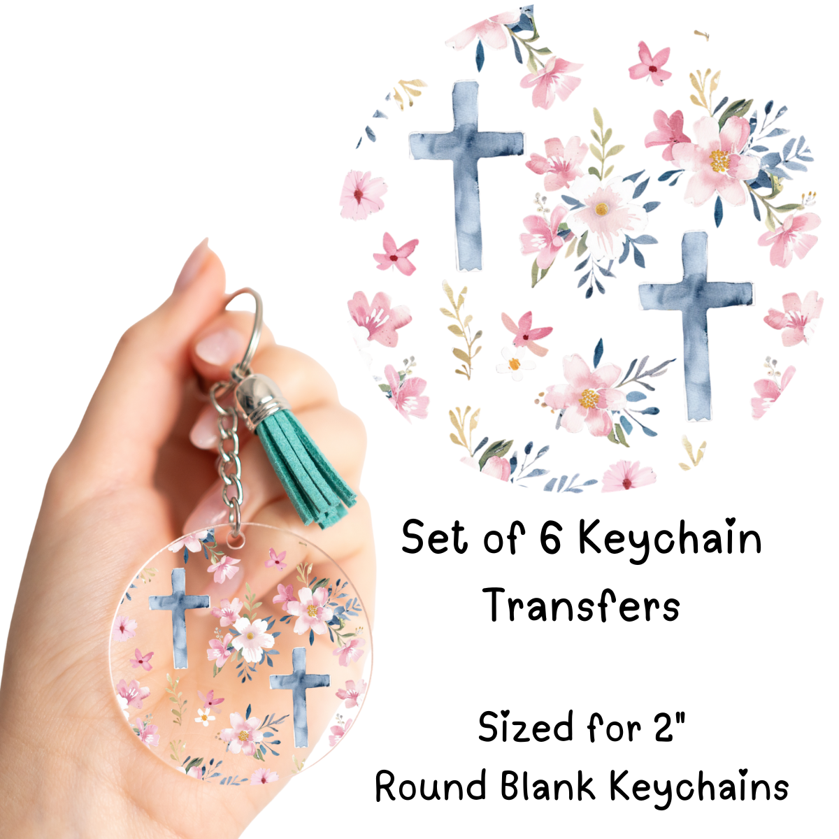 Blue Cross Round Keychain UV DTF Transfer