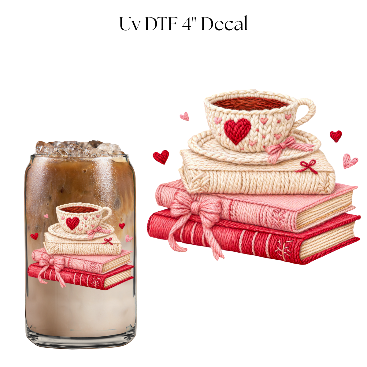 Distressed Valentines Day Books Faux Yarn 4” UV DTF Decal