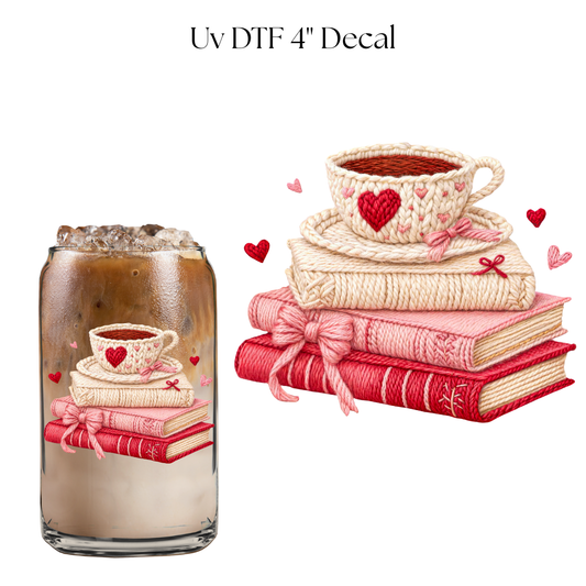 Distressed Valentines Day Books Faux Yarn 4” UV DTF Decal