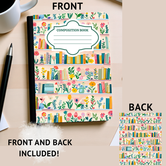 Floral Book Shelves Composition Notebook Sticker