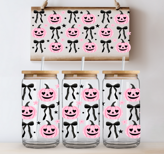 Pink Pumpkins Black Bows UV DTF Wrap