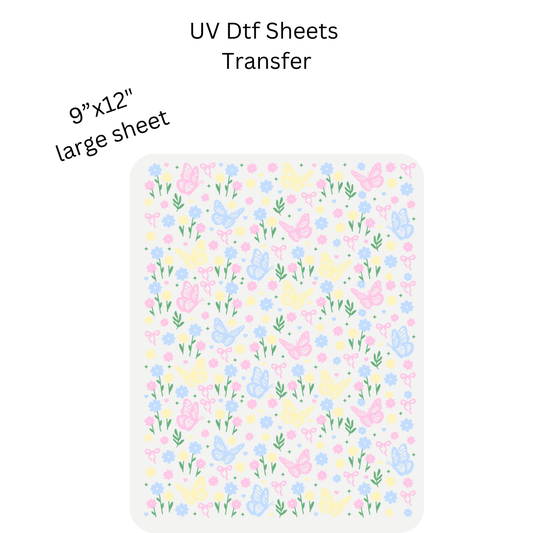 Pastel Butterflies and Flowers UV DTF SHEET
